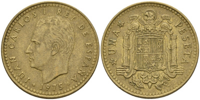 Испания 1 песета 1975 (80) Хуан Карлос I (1975-2014) KM 806 алюминиевая бронза 4155-445