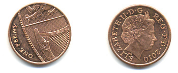 Великобритания 1 пенни 2010 Елизавета II (1952-2022) KM 1107, Spink B6 сталь плакированная медью 177-1221