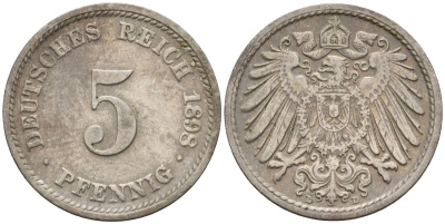 Германия 5 пфеннигов 1898 D KM 11, J. 12 медно-никель 4151-418