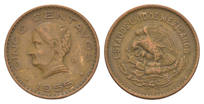 Мексика 5 сентаво 1955 KM 424 бронза 4656-1151