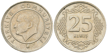 Турция 25 курушей 2010 KM 1242 медно-никель 4610-856