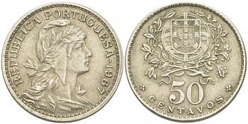 Португалия 50 сентаво 1967 KM 577 медно-никель 77-823