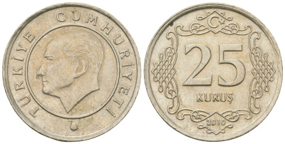Турция 25 курушей 2010 KM 1242 медно-никель 4610-856