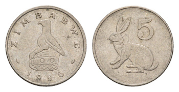 Зимбабве 5 центов 1996 рыжий кролик KM 2 медно-никель 4655-749