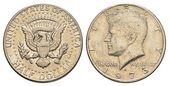 США 1/2 доллара (50 центов) 1973 D, Джон Кеннеди KM 202b медь плакированная медно-никелем aUNC 4517-1122