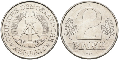 ГДР 2 марки 1978 А KM 48 алюминий UNC 4574-535