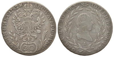 АВСТРИЯ 20 КРЕЙЦЕРОВ 1782 А, ЖОЗЕФ II ( 1780-1790) KM 2069 серебро 1522-1111