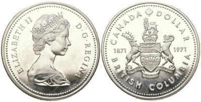 Канада 1 доллар 1971 100 лет присоединению Британской Колумбии KM 80 серебро BU 1066-3-42