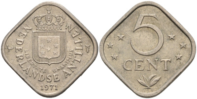 Нидерландские Антилы 5 центов 1971 Юлиана (1948-1980) KM 13 медно-никель 4595-433