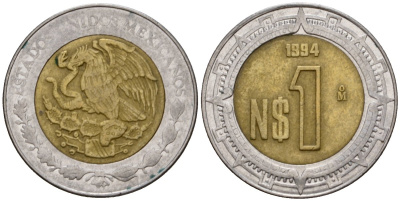 Мексика 1 песо 1994 KM 550 биметалл 4603-1134