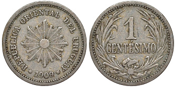 Уругвай 1 сентесимо 1909 KM 19 медно-никель 4169-616