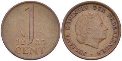 Нидерланды 1 цент 1963 Юлиана (1948-1980) KM 180 бронза 3955-125