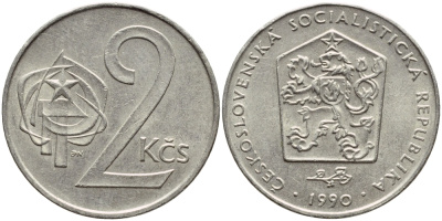 Чехословакия 2 кроны 1990 KM 75 медно-никель 4397-353