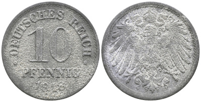 ГЕРМАНИЯ 10 ПФЕННИГОВ 1918 KM 26, J. 299 цинк 100-947