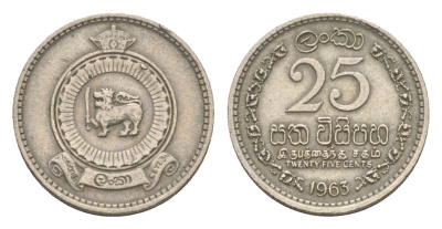 Цейлон 25 центов 1963 KM 131 медно-никель 4643-261