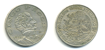 МЕКСИКА 5 ПЕСО 1972 KM 472 медно-никель 86-1531