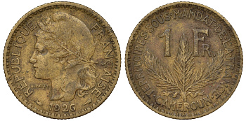 Французский Камерун 1 франк 1926 (а), монетный двор Париж KM 2 алюминиевая бронза 62-854
