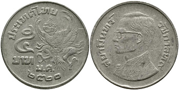 ТАИЛАНД 5 БАТОВ 1977 ВЕ 2520, РАМА IX, МИФИЧЕСКОЕ БОЖЕСТВО " GERUDA" (ГАРУДА - ЦАРЬ ПТИЦ) KM 111 медно-никель 4542-611