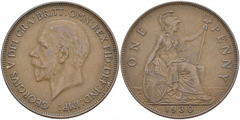 Великобритания 1 пенни 1930 Георг V (1910-1936) КМ 838, Spink 4055 бронза 4545-212