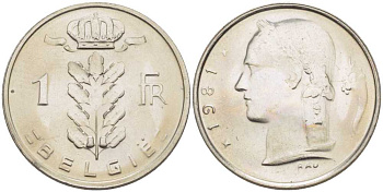 БЕЛЬГИЯ 1 ФРАНК 1981 BELGIE, БОДУЭН I (1951-1993) KM 143.1 медно-никель UNC 213-412