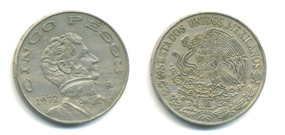 МЕКСИКА 5 ПЕСО 1972 KM 472 медно-никель 86-1531