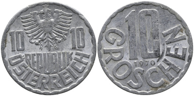 АВСТРИЯ 10 ГРОШЕЙ 1970 KM 2878 алюминий 33-337