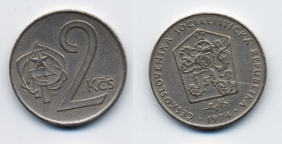 Чехословакия 2 кроны 1974 KM 75 медно-никель 46-1067