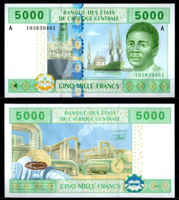 Габон 5000 франков 2002 Pick 409 Aa бумага UNC (пресс) 451-1121-2
