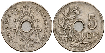 Бельгия 5 сантимов 1910 Belges KM 66 медно-никель    4598-851