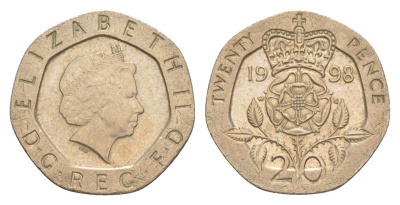 Великобритания 20 пенсов 1998 Елизавета II (1952-2022) KM 990, Spink 4630 (G3) медно-никель 4639-915
