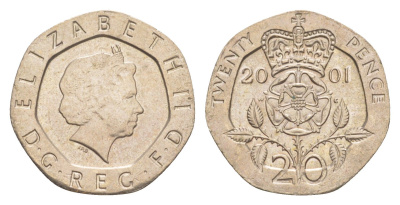 Великобритания 20 пенсов 2001 Елизавета II (1952-2022) KM 990, Spink 4630 (G3) медно-никель 4639-923