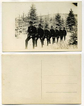 ШВЕЙЦАРИЯ ОТКРЫТКА ND I-АЯ МИРОВАЯ ВОЙНА, МАРШ СОЛДАТ В ЗИМНЕМ ЛЕСУ бумага 153-25-22