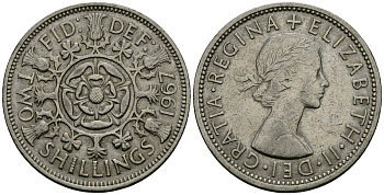 Великобритания 2 шиллинга (флорин) 1967 Елизавета II (1952-2022) KM 906, Spink 4146 медно-никель 4120-823