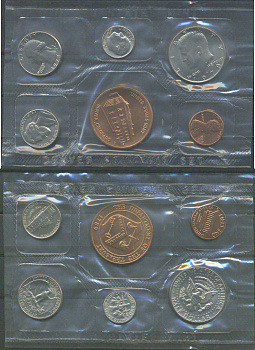 США набор из 5 монет (1, 5, 10 (дайм), 25 (квотер, 1/4 доллара) и 50 (1/2 доллара) центов) и отметки монетного двора 1978 D, в оригинальной упаковке, в запайке KM MS130 (164a, A192, 195a, 201, A202b) UNC 8-2-06-16