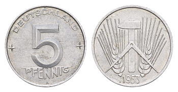 ГДР 5 пфеннигов 1953 A KM 6 алюминий 4647-768