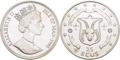 Остров Мэн 25 экю 1995 50 лет ООН KM 715 серебро PROOF 00-000-00