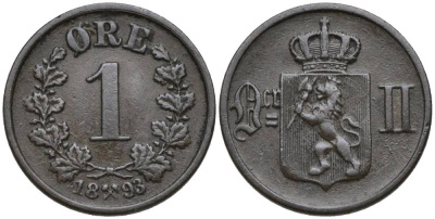 НОРВЕГИЯ 1 ЭРЕ 1893 ШВЕДСКОЕ ПРАВЛЕНИЕ (1814-1905) KM 352 бронза 4549-1156