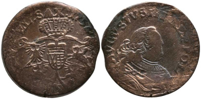 Польша 3 сольди (1 грош) 1754 H, Август III (1733-1763) KM 147.2 медь 116-842