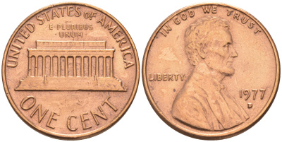США 1 ЦЕНТ 1977 D, ЛИНКОЛЬН KM 201 медь цинк 188-322
