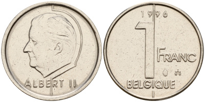 Бельгия 1 франк 1996 Belgique, Альберт II (1993-2013) KM 187 железо плакированное никелем    4598-125