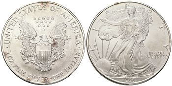 США 1 доллар 1996 шагающая свобода KM 273 серебро UNC   4552-722