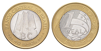 Бразилия 1 реал 2005 40 лет Центральному Банку Бразилии KM 668 биметалл UNC 4646-116