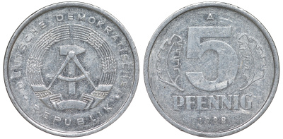 ГДР 5 ПФЕННИГОВ 1988 А алюминий 62-552