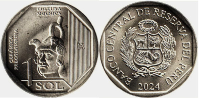 Перу 1 новый соль 2024 серия перуанская доколумбова керамика, культура Мочика KM NEW медь никель цинк  UNC  M67-19
