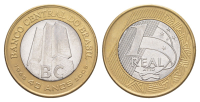 Бразилия 1 реал 2005 40 лет Центральному Банку Бразилии KM 668 биметалл UNC 4646-116