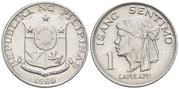 Филиппины 1 сентимо 1969/6 вождь острова Мактан Лапу-Лапу KM 196 алюминий XF 4516-318