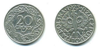 ПОЛЬША 20 ГРОШЕЙ 1923 KM 12 никель 4383-167