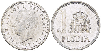 ИСПАНИЯ 1 ПЕСЕТА 1987 ХУАН КАРЛОС I ( 1975-) KM 821 алюминий 216-626