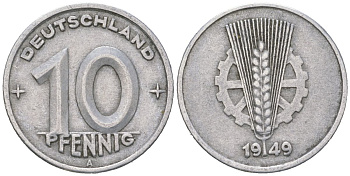 ГДР 10 пфеннигов 1949 A KM 3 алюминий 201-728