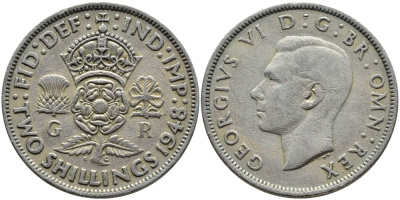 Великобритания 2 шиллинга (флорин) 1948 Георг VI (1936-1952) KM 865, Spink 4102 медно-никель 4389-913